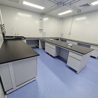 Banc de travail de laboratoire médical et biologique en métal durable avec évier en PP, fixation au sol, design moderne pour hôpitaux et écoles