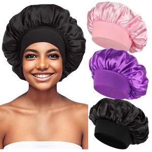 Bonnet en satin le plus vendu en gros, bonnet en soie avec large bande élastique douce pour dormir, bonnet de douche pour cheveux bouclés, bonnet de nuit - Product Image 3