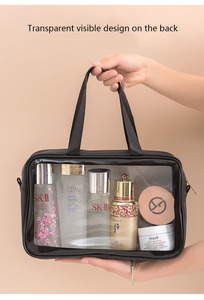 Borsa da trucco in PVC <span class=keywords><strong>trasparente</strong></span> di grande capacità con etichetta privata con impugnatura impermeabile borsa cosmetica da viaggio - Product Image 2