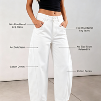 Jean en denim coupe baril courte pour femme, taille mi-haute, jambe fuselée, style décontracté pour le quotidien