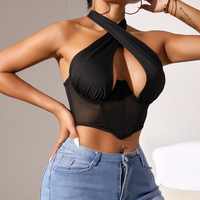Soutien-gorge push-up sexy grande taille, respirant et écologique, à col halter ouvert, sans manches, style crop top corset
