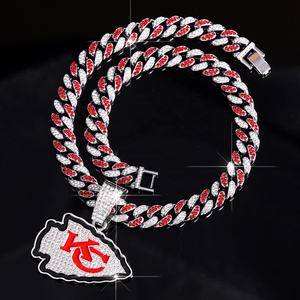 Collane con Ciondolo NFL Kansas City Chiefs all'Ingrosso, Unisex, Classiche Placcate Oro e Argento con Diamanti, Catena Cubana - Product Image 6
