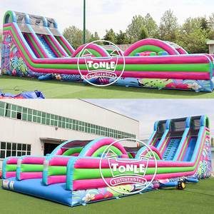 Toboggan gonflable tropical à double piste de 61 pieds de long avec parcours d'obstacles, idéal pour les courses de défi, à vendre - Product Image 5