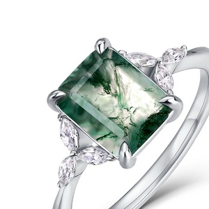 Anello con Agata Muschiata Naturale Taglio Smeraldo in Argento <span class=keywords><strong>Sterling</strong></span> 925 con Design a Foglia, Gioiello di Fidanzamento Vintage da Donna, Idea Regalo - Product Image 5