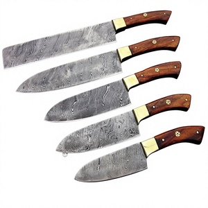 Custom Handmade Damascus Steel Chef <b>Knives</b> Set 5-Piece Kitchen <b>Knife</b> with Leather Kit (SMK1466) - Product Image 1