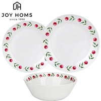 Service de table en verre opale, motif floral, luxe, pas cher, vente en gros, assiettes blanches, 12, 16, 18, 24 pièces, cadeau de festival, léger, usage quotidien