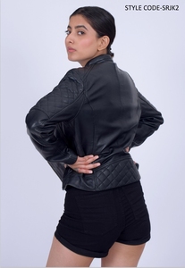 Chaqueta de Motocicleta de Piel Genuina para Mujer a Precio de Mayoreo, Estilo Bomber Impermeable y Cortavientos con Cierre de un Solo Botón de Algodón - Product Image 2