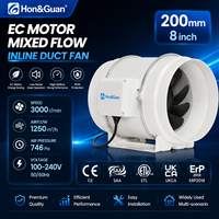 Ventilateur en ligne EC à haut débit 736 CFM de 8 pouces, ventilateur extracteur d'air à flux mixte pour la ventilation industrielle et des restaurants, OEM/ODM