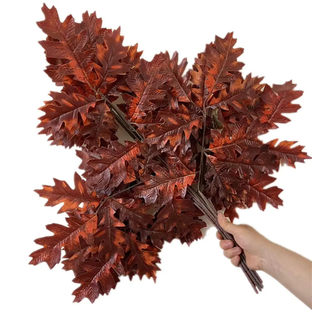 인공 오크 나무 잎 줄기 가짜 접착제 코팅 오크 나무 가지 녹색 식물 녹지 벽 꽃 장식