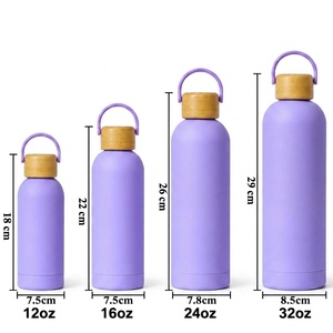 Bouteille d'eau isotherme en acier inoxydable à double paroi, écologique, avec couvercle en bambou, personnalisable (12, 16, 24, 32 oz), pour les sports de plein air - Product Image 2
