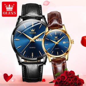 Olevs – montre à Quartz pour hommes et femmes, horloge de sport, robe, montre-bracelet en Faux cuir pour hommes et femmes, cadeau de Couple 6898, 2 pièces, 2020 - Product Image 2