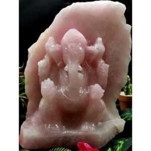 Grande sculpture de Ganesh sculptée à la main en quartz rose - Idole du Dieu Ganesha en cristaux et pierres précieuses - Reiki/Chakra - 12,5 - Product Image 1