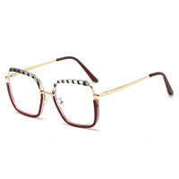 HX--82043 Nouvelles lunettes tendance pour femmes, anti-lumière bleue, orange, marron, motif floral, grandes montures carrées en alliage doré