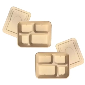 SGP กล่องอาหารกลางวันเบนโตะ6ช่องแบบใช้แล้วทิ้งพรีเมี่ยมกระดาษคราฟท์ปั๊มชานอ้อย/เยื่อไม้ไผ่เคลือบด้านไม่มีอาหาร - Product Image 1