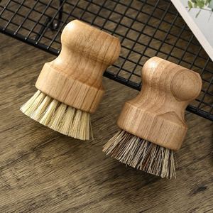 Brosse de nettoyage en sisal naturel à manche court en bois massif, ustensile de vaisselle pour la décontamination des casseroles de cuisine et le lavage des ustensiles en fibre de coco - Product Image 3