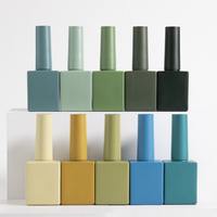 Vente en gros de gel à ongles personnalisé 10ml 15ml, flacon de vernis à ongles carré vert bleu fantaisie avec bouchon doré