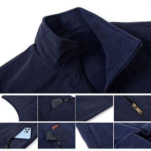 Gilet en laine formel d'hiver pour homme, sans manches, épais, chaud, double face, multi-poches, personnalisable, coupe-vent - Product Image 2