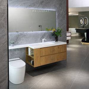 Tocador de baño de roble Natural, mueble moderno con lavabo, compartimiento abierto, novedad - Product Image 1