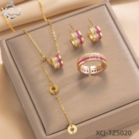 Parure de bijoux en acier titane plaqué or avec zircon, design taille fine, collier, boucles d'oreilles et bague polyvalents, vente en gros usine