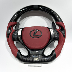 Volant en fibre de carbone bicolore équipé de LED, design <span class=keywords><strong>rouge</strong></span> <span class=keywords><strong>vin</strong></span> et noir pour Lexus GS ES IS NX GX RX IS250 RC300 RC350 ES250 - Product Image 1