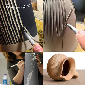 Panwenbo Ensemble d'outils de sculpture en céramique de 14 pièces avec manche en bois Outils en argile de poterie avec sac à fermeture éclair en toile pour fournitures d'art - Product Image 6