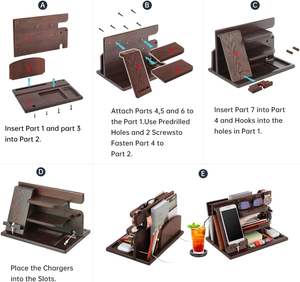 Regali per Uomini che hanno <span class=keywords><strong>tutto</strong></span>: Stazione di ricarica in legno per telefono, portachiavi, porta portafoglio, supporto per orologio, organizer da comodino - Product Image 5