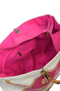 Sacs fourre-tout bohèmes chic pour femmes avec poignées en bambou, sacs de shopping et de plage brodés uniques aux prix les plus bas, vente en gros OEM - Product Image 3