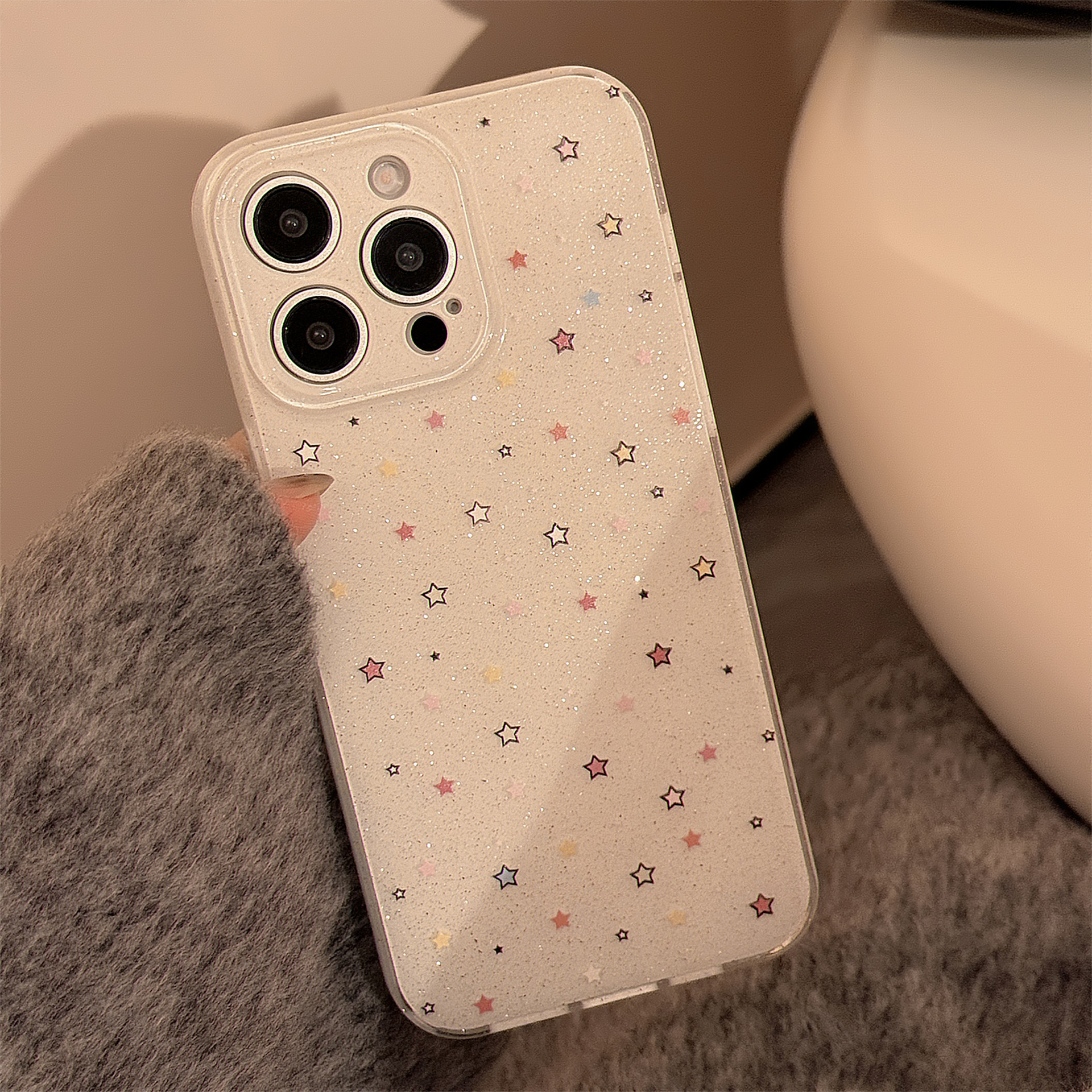 White with a full screen of pink and yellow stars [Glossy]