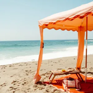 Custom Best Australia Europe Vintage Fringed Square Beach Cabana Umbrella Wood Pole REPT Canvas Picnic Sun Shade Tent 6ft 7ft