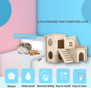 Petit hamster labyrinthe maison en <span class=keywords><strong>bois</strong></span> maison toboggan amusant <span class=keywords><strong>cabane</strong></span> à deux étages pour gerbille naine souris souris Rat petits animaux - Product Image 3
