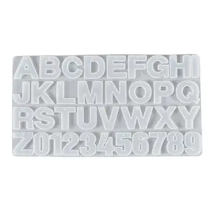 Numéro lettre moule en silicone avec trous cristal résine bricolage pendentif ornements moule en silicone sans poinçonnage