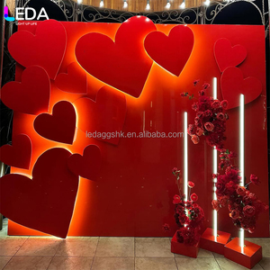 Décor de fête de mariage en intérieur LEDA, personnalisé, luxueux, grand carré rouge en acrylique, fond en forme de cœur LED - Product Image 4