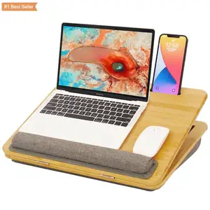 Jumon Adjustable Tilting Angle with Tablet Phone Slot Holder Portable Table Bed Tray for Home Office Bamboo Laptop Stand