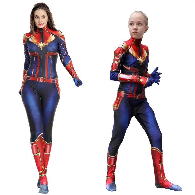 2020 Fashion Film Meisje Een Stuk Jumpsuit Captain Marvel Cosplay Kostuum