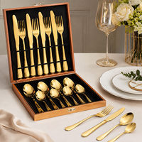 Ensemble de couverts de luxe en acier inoxydable doré 16 pièces avec coffret cadeau pour mariage, banquet, hôtel, restaurant