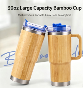 30oz Bamboo Shell Tumbler With Handle Double Wall Vacuum Insulated 304 Stainless Steel Travel <b>Car</b> <b>Mug</b> Eco Friendly Coffee Cup - Product Image 1