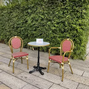 Modern Outdoor Furniture Restaurant Cafe Dining Chairs Garden Aluminum Rattan Wicker Patio French Bistro Chairs And Table Set