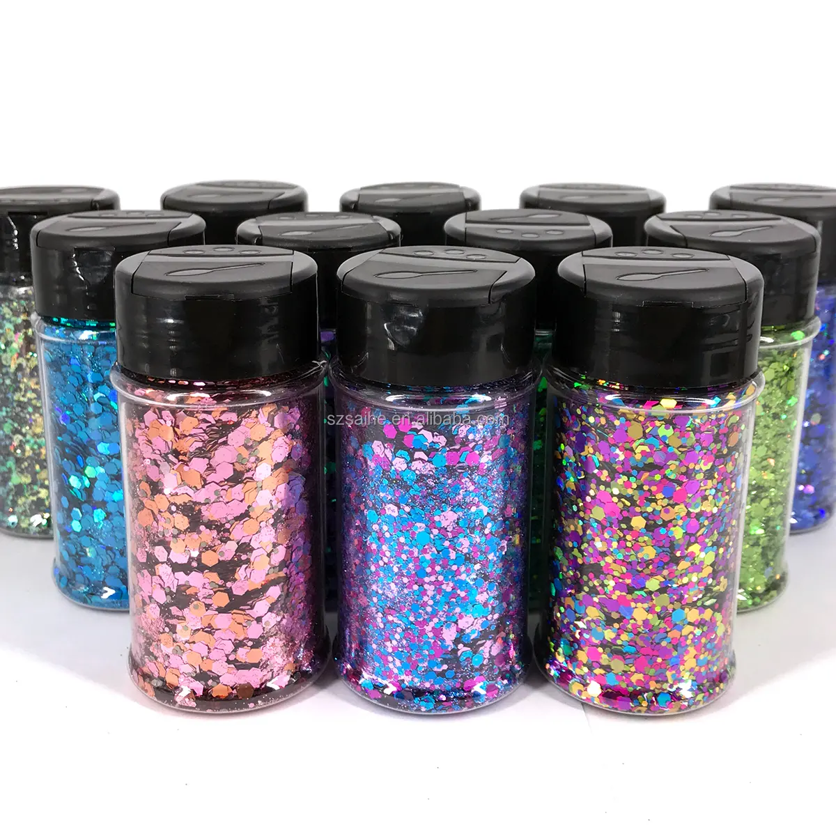 Toplu 2 OZ şişe Polyester karışımı Glitter özel altıgen tıknaz Glitter