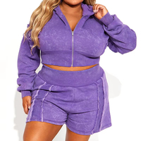 Ensemble sweat à capuche court zippé et short en molleton de coton respirant, délavé à l'acide, de luxe décontracté et de haute qualité pour femme