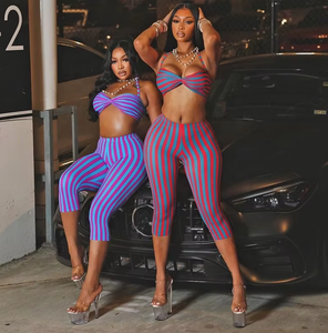 Completo Due Pezzi da Donna con Pantaloni a Righe e Top, Collezione Boutique 2025 - Product Image 1