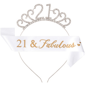 Pafu Set 2 Pezzi Tiara e Fascia di Compleanno con Strass, Corona e Fascia Favolosa per Feste di 18°, 21°, 30°, 40°, 50°, 60°, 70° Compleanno - Product Image 2