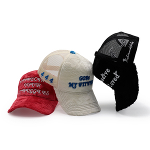 Casquette de camionneur en velours personnalisée avec logo, fausse fourrure du fabricant, broderie - Product Image 5