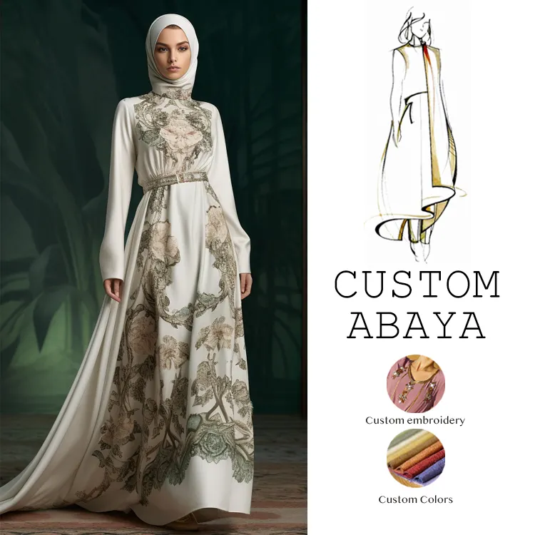 Custom Abaya Ontwerpen Luxe Vrouwen Kimono Gewaden Kaftan Jurk Islamitische Kleding Borduurwerk Moslim Jurk Dubai Abaya