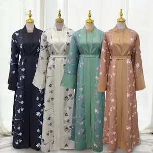 Muslim Women Abaya Dress Middle East Dubai Turkey Beautiful Print Cardigan Open Abaya