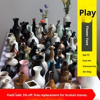 Penawaran Spesial Seri Eastern Rock Play Set Bunga Retro Sederhana 4-Piece Vas Meja Modern Gaya Jepang dari Keramik Stoneware
