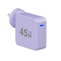Chargeur mural USB-C GaN 45W certifié CE FCC RoHS, adaptateur secteur PD multi-protection pour usage domestique, dortoir et bureau à long terme