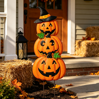 Décorations d'Halloween effrayantes en forme de chapeau de sorcière empilé Jack O'Lantern, directement de l'usine, pour la décoration de jardin et de pelouse