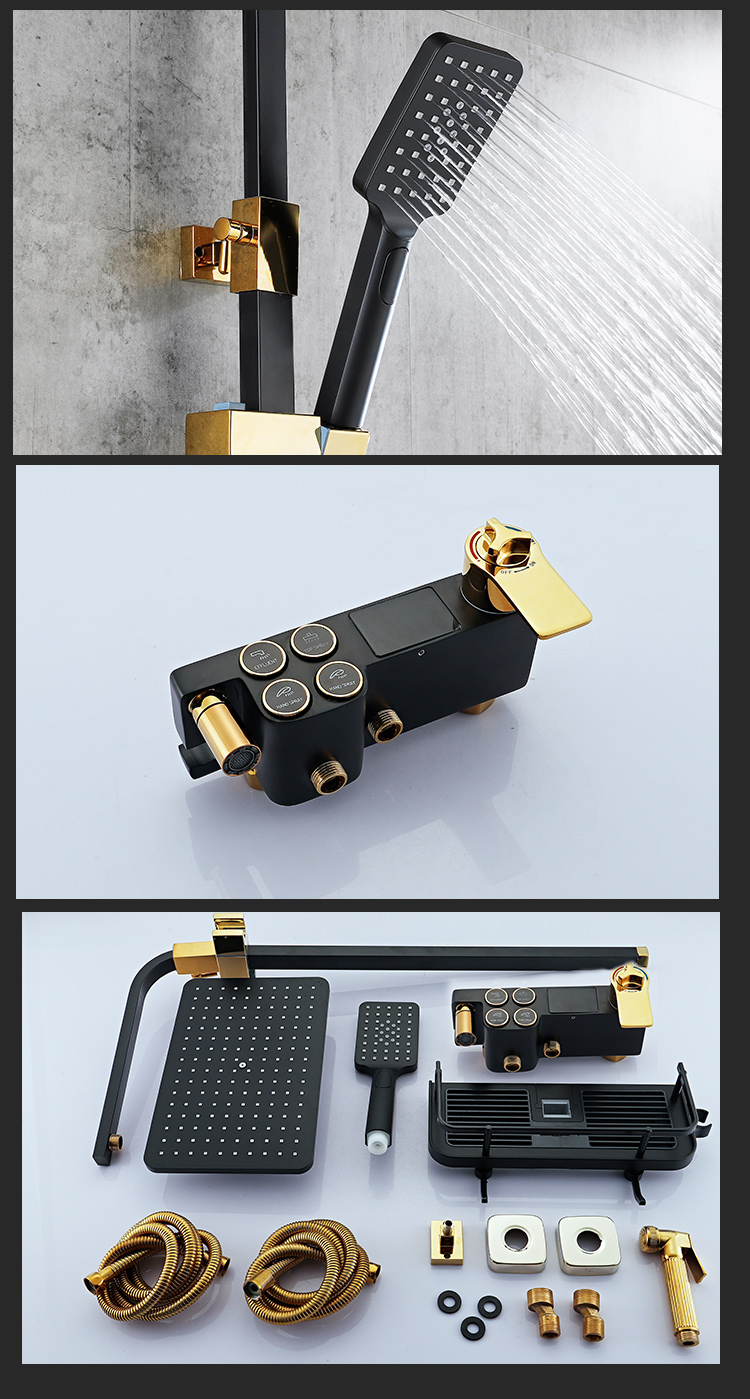 shower set wall mounted brass tap Bathroom taps luxury brass kits rain rainfall showerset mixer faucet set thermostatric shower