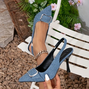 Alla moda sandali con <span class=keywords><strong>tacco</strong></span> alto a punta Sexy e sottile Denim blu caldo alla moda sandali con fibbia alla caviglia - Product Image 6