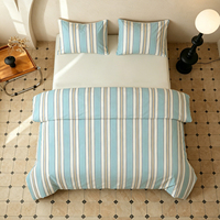 Housse de couette minimaliste à rayures bleu clair, 100% coton, style côtier, décoration de chambre à coucher, ensemble de literie